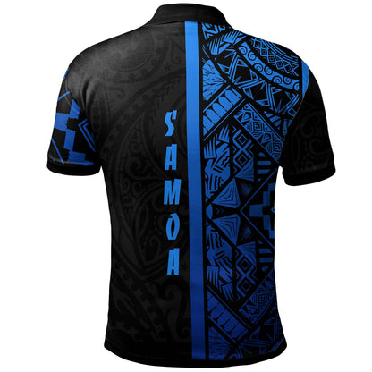 Samoa Polo Shirt - Samoa Coat Of Arms With Polynesian Tribal Pattern Blue