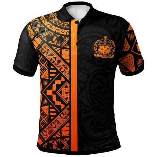 Samoa Polo Shirt - Samoa Coat Of Arms With Polynesian Tribal Pattern Orange