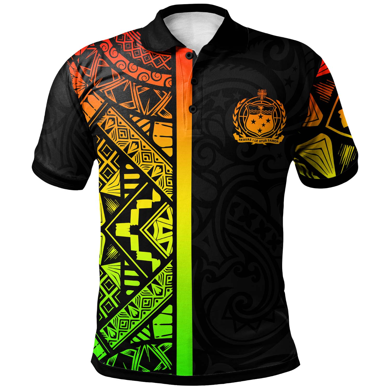 Samoa Polo Shirt - Samoa Coat Of Arms With Polynesian Tribal Pattern Reggae