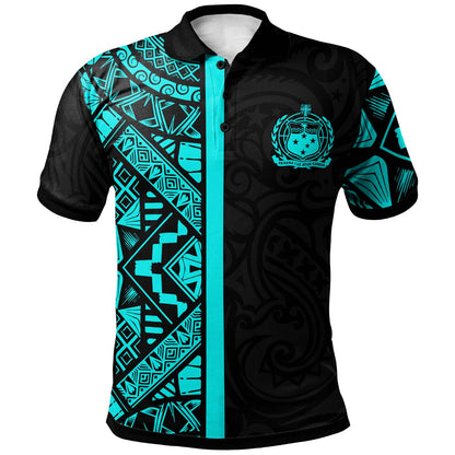 Samoa Polo Shirt - Samoa Coat Of Arms With Polynesian Tribal Pattern Turquoise