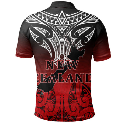 New Zealand Polo Shirt Maori Kiwi Bird Symbols Map