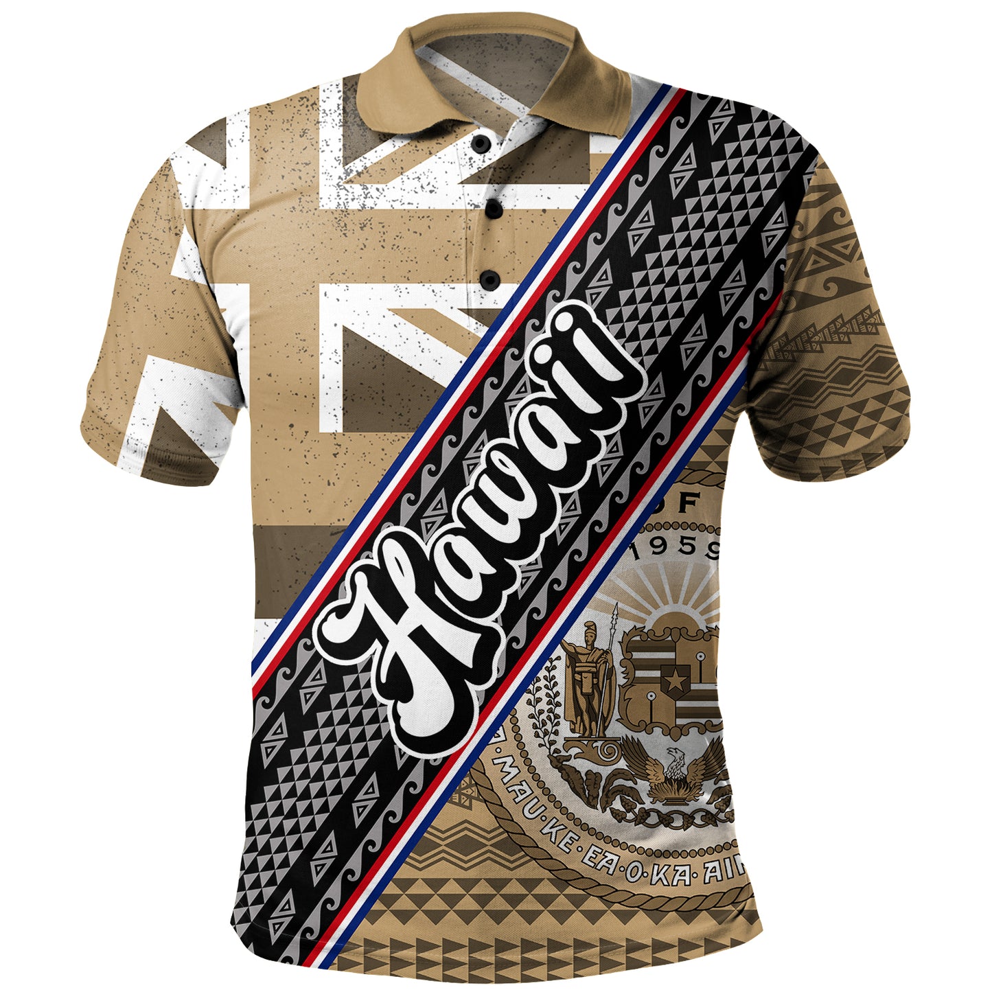 Hawaii Polynesian Polo Shirt - Hawaii Polynesian Flag And Coat Of Arms Polo Shirt