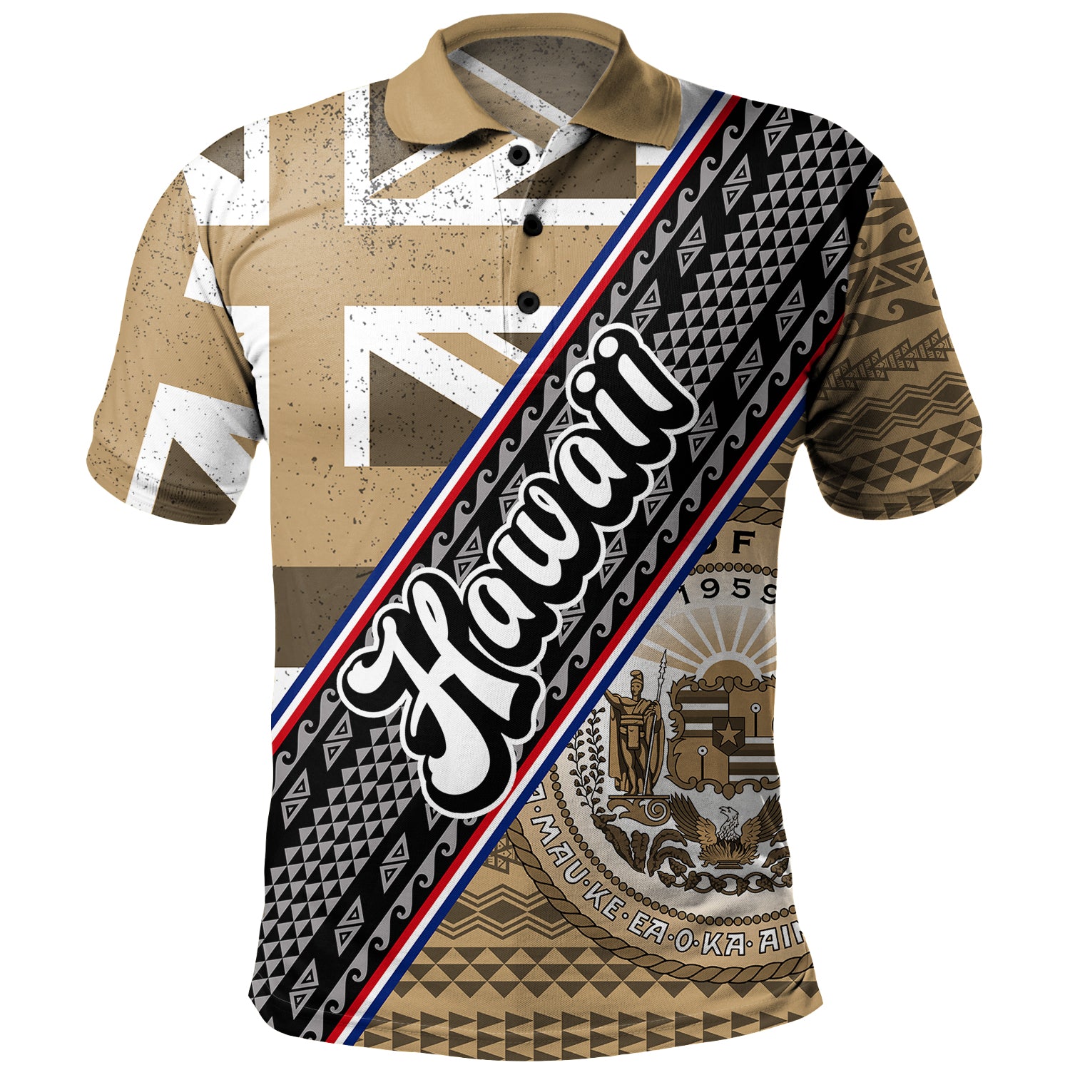 Hawaii Polynesian Polo Shirt - Hawaii Polynesian Flag And Coat Of Arms Polo Shirt