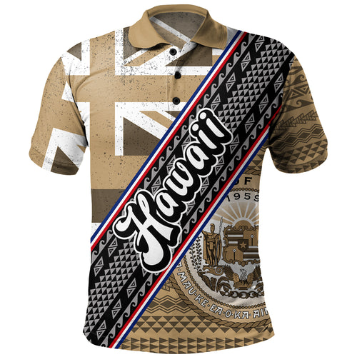 Hawaii Polynesian Polo Shirt - Hawaii Polynesian Flag And Coat Of Arms Polo Shirt