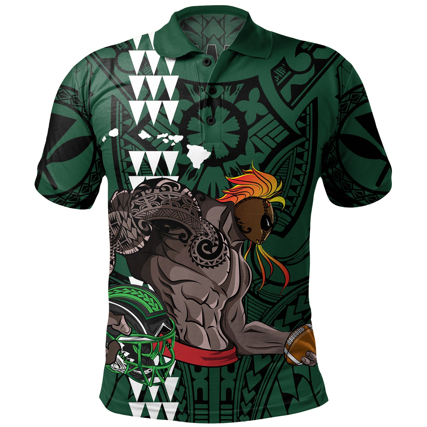 Hawaii Polo Shirt Map Kanaka Football Style