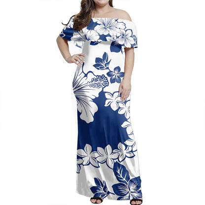 Polynesian  Woman Off Shoulder Long Dress Polynesia Fabric Floral