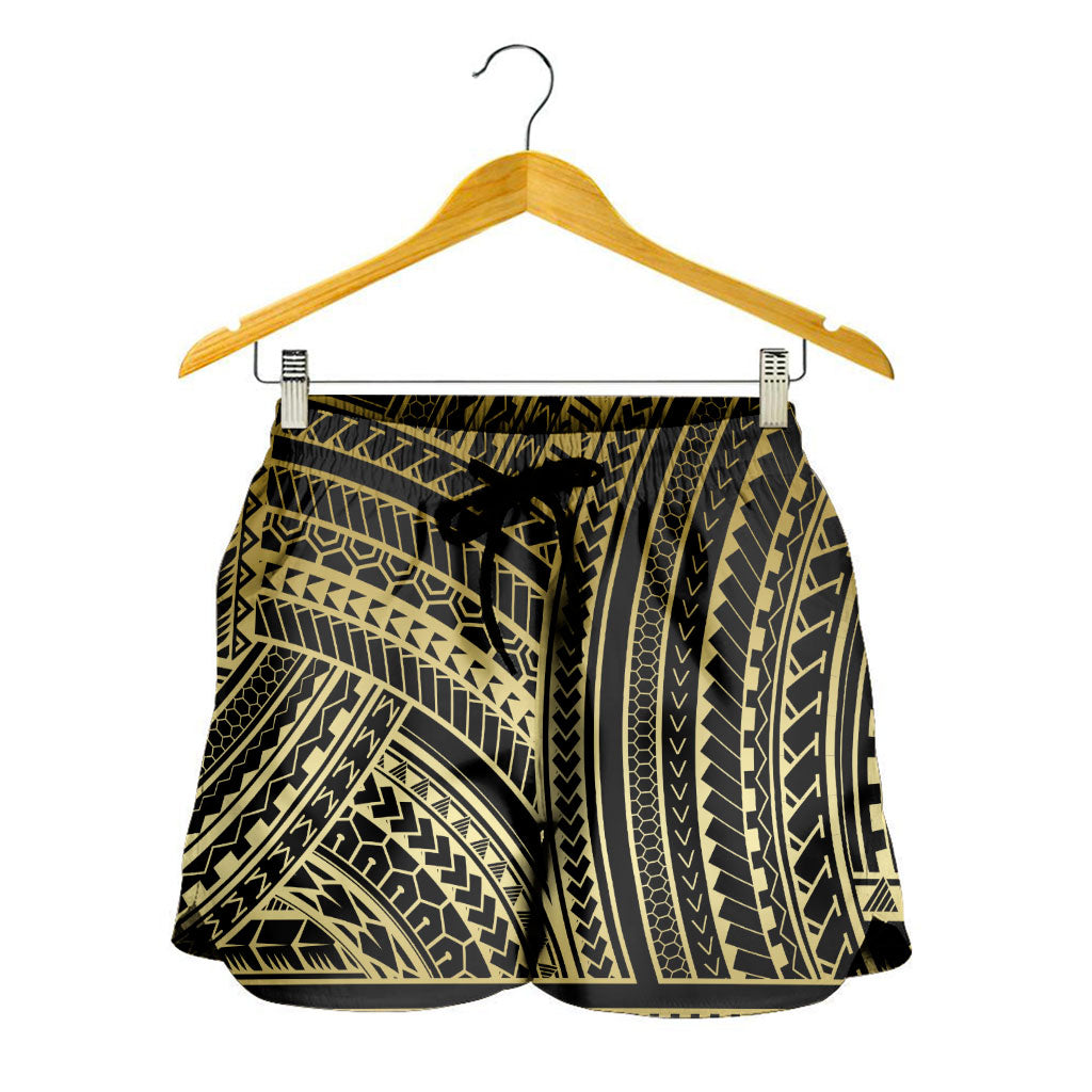 Hawaii Women Shorts Polynesia Pattern Gold