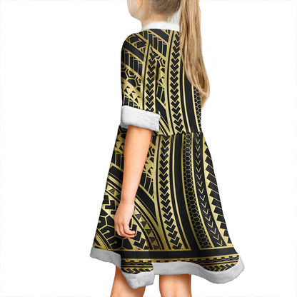 Hawaii Women and Kid Christmas Dress Polynesia Pattern Gold