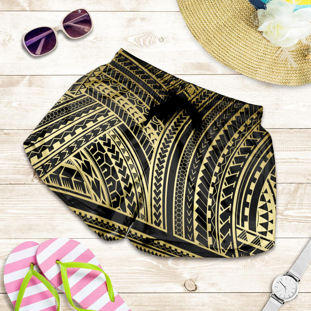 Hawaii Women Shorts Polynesia Pattern Gold