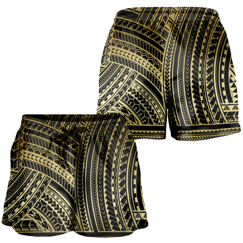 Hawaii Women Shorts Polynesia Pattern Gold