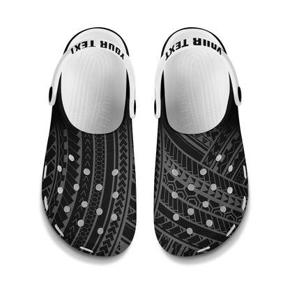 Hawaii Clogs Shoes Custom Text Polynesia Pattern Gray
