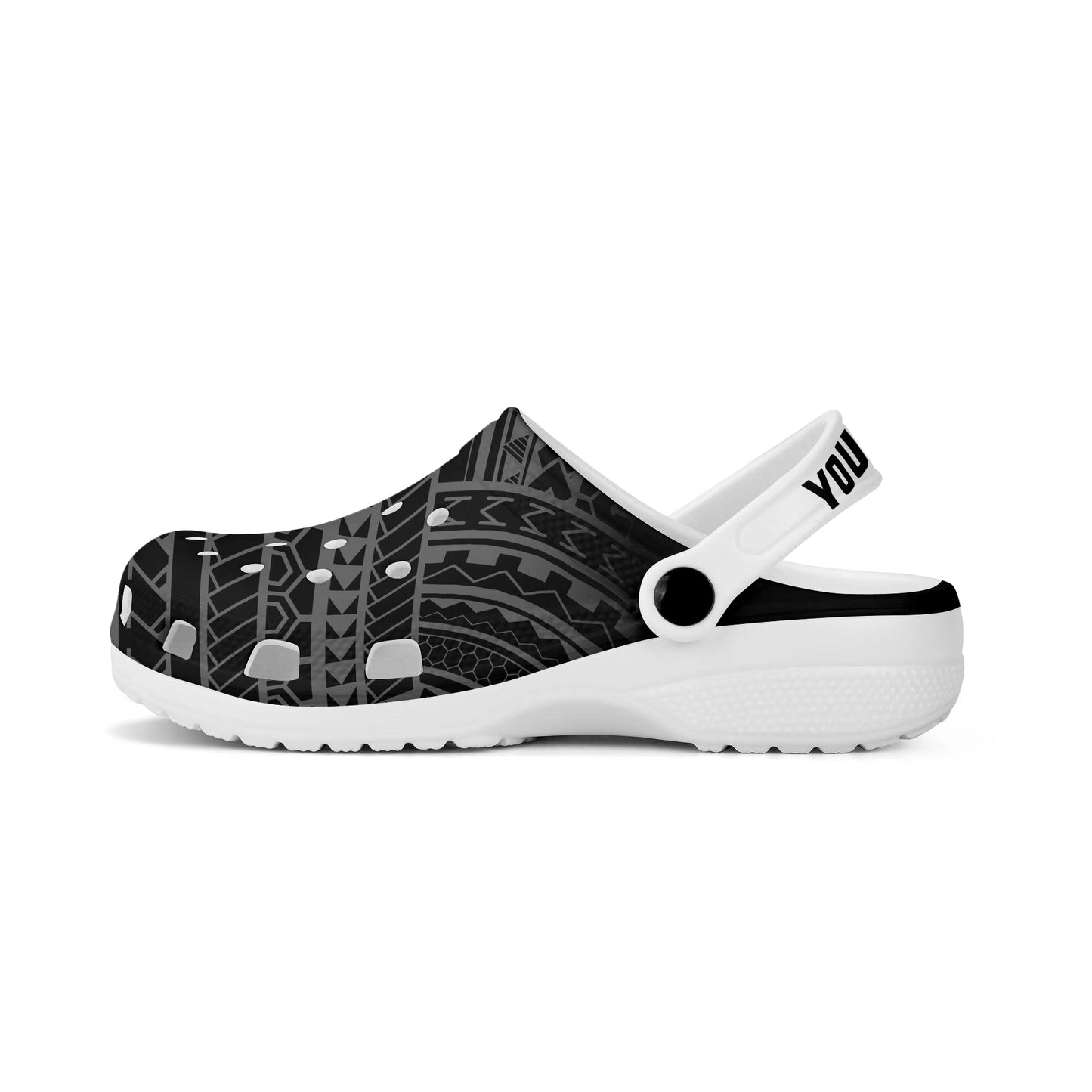 Hawaii Clogs Shoes Custom Text Polynesia Pattern Gray