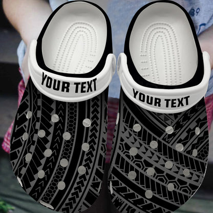 Hawaii Clogs Shoes Custom Text Polynesia Pattern Gray