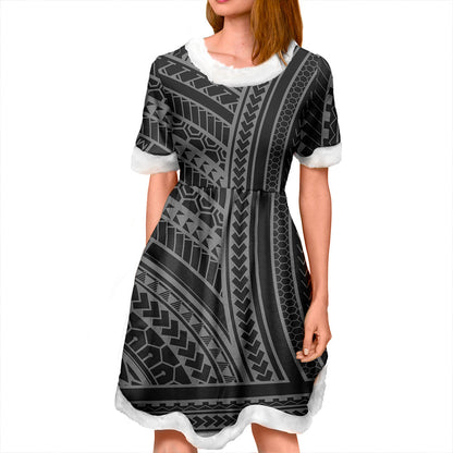 Hawaii Women and Kid Christmas Dress Polynesia Pattern Grey