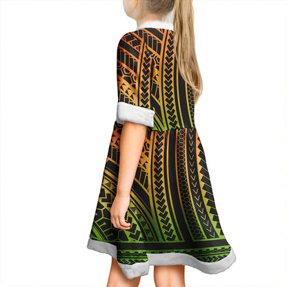 Hawaii Women and Kid Christmas Dress Polynesia Pattern Reggae