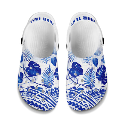 Hawaii Clogs Shoes Custom Text Polynesia Pattern Tropical Leaves