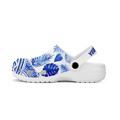 Hawaii Clogs Shoes Custom Text Polynesia Pattern Tropical Leaves