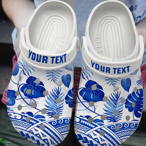 Hawaii Clogs Shoes Custom Text Polynesia Pattern Tropical Leaves