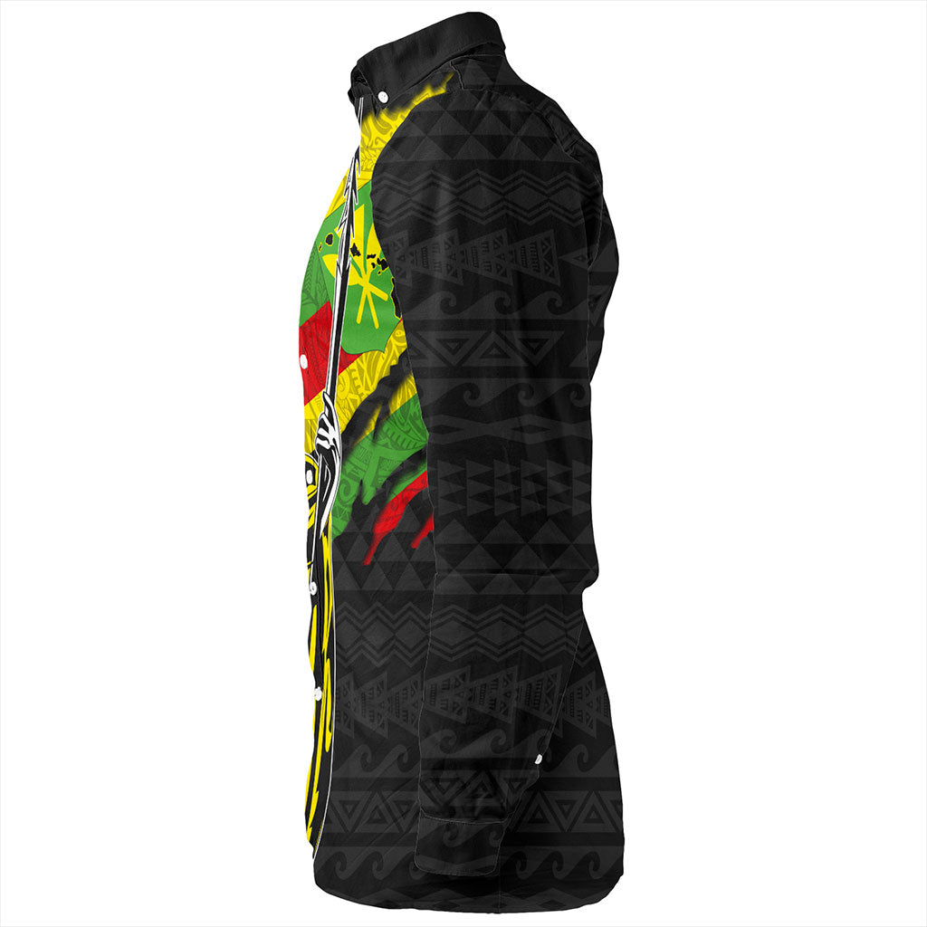 Hawaii Long Sleeve Shirt Tribal Kanaka Maoli King Kamehameha Crack Style