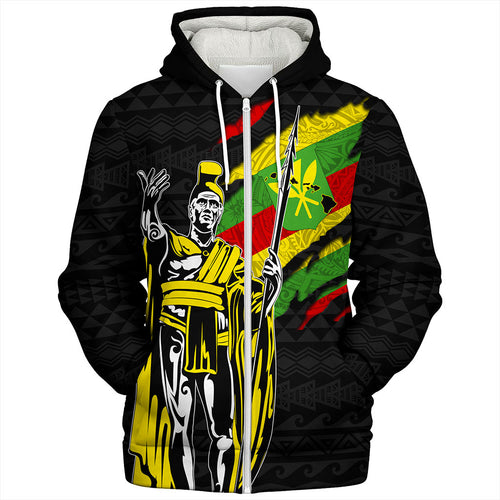Hawaii Sherpa Hoodie Tribal Kanaka Maoli King Kamehameha Crack Style