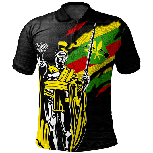 Hawaii Polo Shirt Tribal Kanaka Maoli King Kamehameha Crack Style
