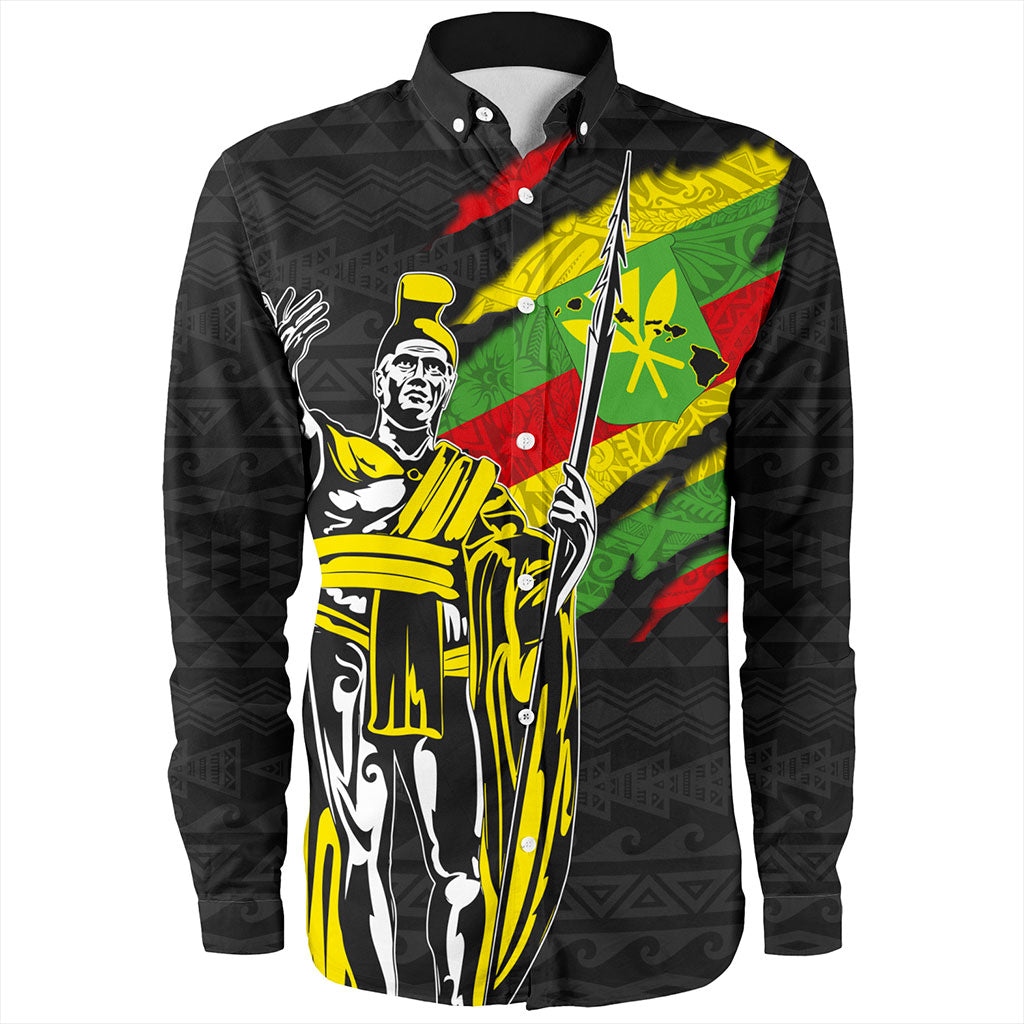 Hawaii Long Sleeve Shirt Tribal Kanaka Maoli King Kamehameha Crack Style