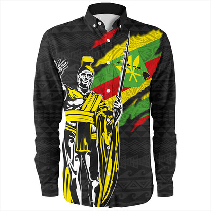 Hawaii Long Sleeve Shirt Tribal Kanaka Maoli King Kamehameha Crack Style