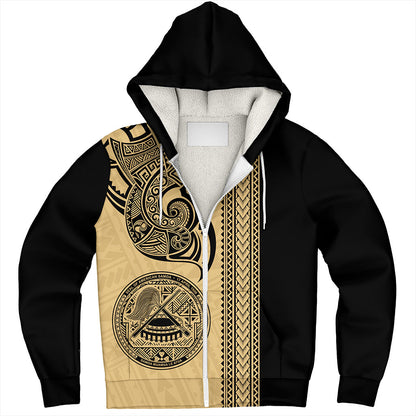 American Samoa Sherpa Hoodie Polynesia Tribal Tattoo Gold