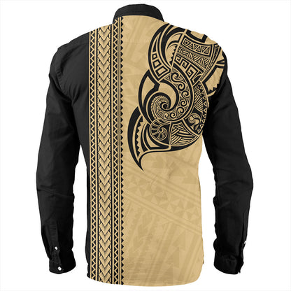American Samoa Long Sleeve Shirt Polynesia Tribal Tattoo Gold