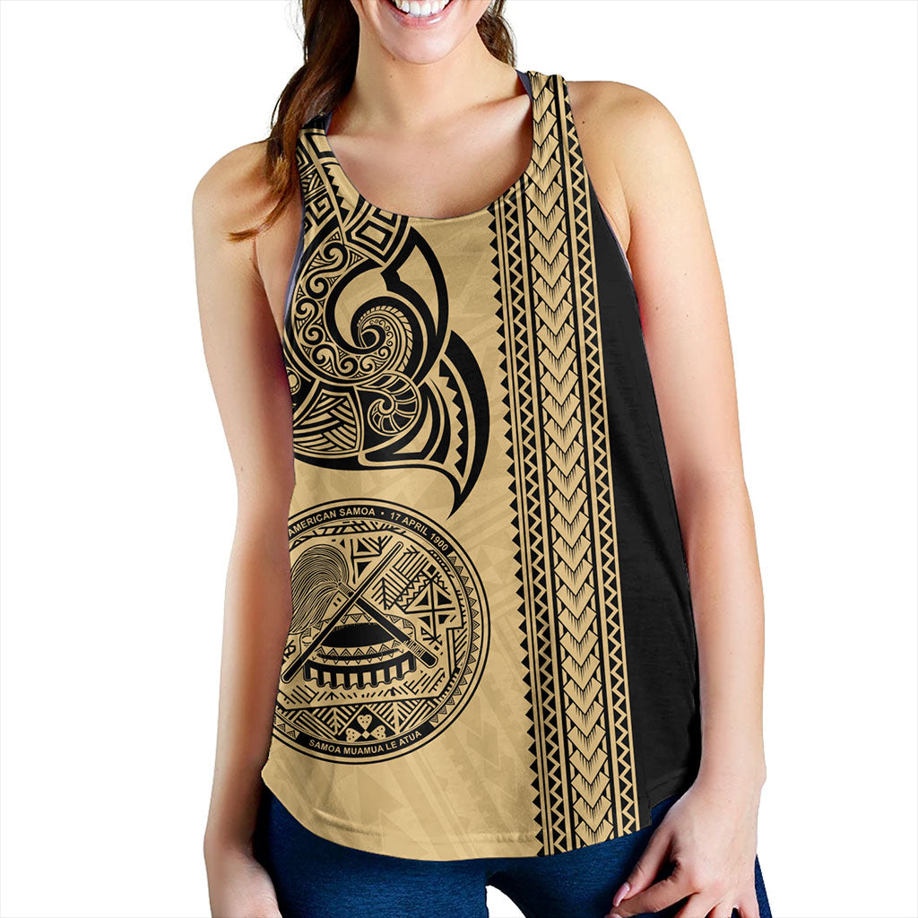 American Samoa Women Tank Polynesia Tribal Tattoo Gold