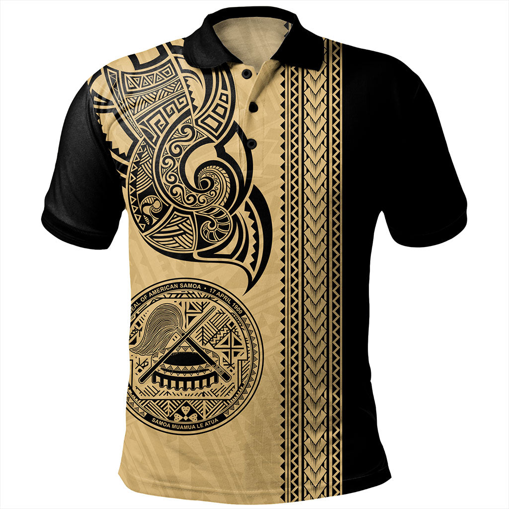 American Samoa Polo Shirt Polynesia Tribal Tattoo Gold