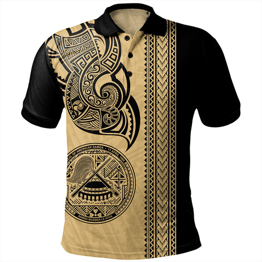 American Samoa Polo Shirt Polynesia Tribal Tattoo Gold