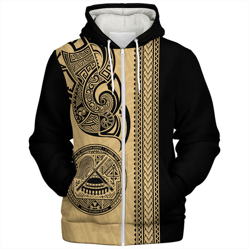 American Samoa Sherpa Hoodie Polynesia Tribal Tattoo Gold
