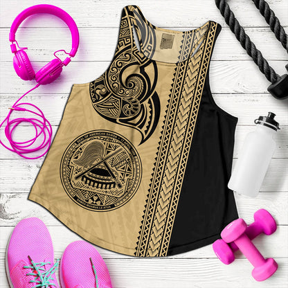American Samoa Women Tank Polynesia Tribal Tattoo Gold