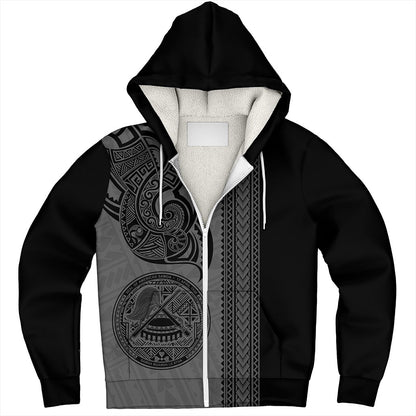 American Samoa Sherpa Hoodie Polynesia Tribal Tattoo Grey