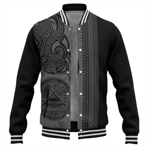 American Samoa Baseball Jacket Polynesia Tribal Tattoo Grey