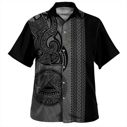 American Samoa Hawaiian Shirt Polynesia Tribal Tattoo Grey