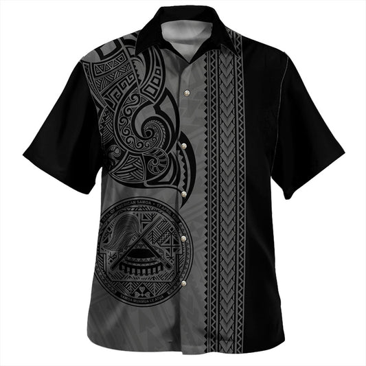 American Samoa Hawaiian Shirt Polynesia Tribal Tattoo Grey