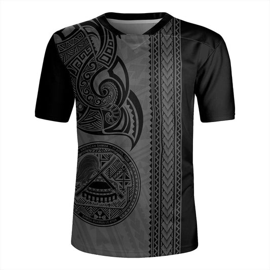 American Samoa Rugby Jersey Polynesia Tribal Tattoo Grey