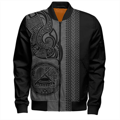 American Samoa Bomber Jacket Polynesia Tribal Tattoo Grey