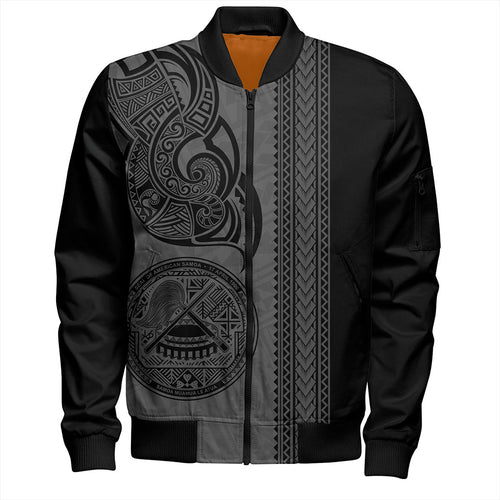 American Samoa Bomber Jacket Polynesia Tribal Tattoo Grey