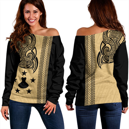 Austral Islands Off Shoulder Sweatshirt Polynesian Coat Of Arms Tribal Tattoo