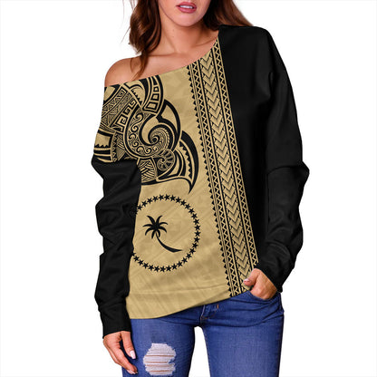 Chuuk State Off Shoulder Sweatshirt Polynesia Coat Of Arms Tribal Tattoo