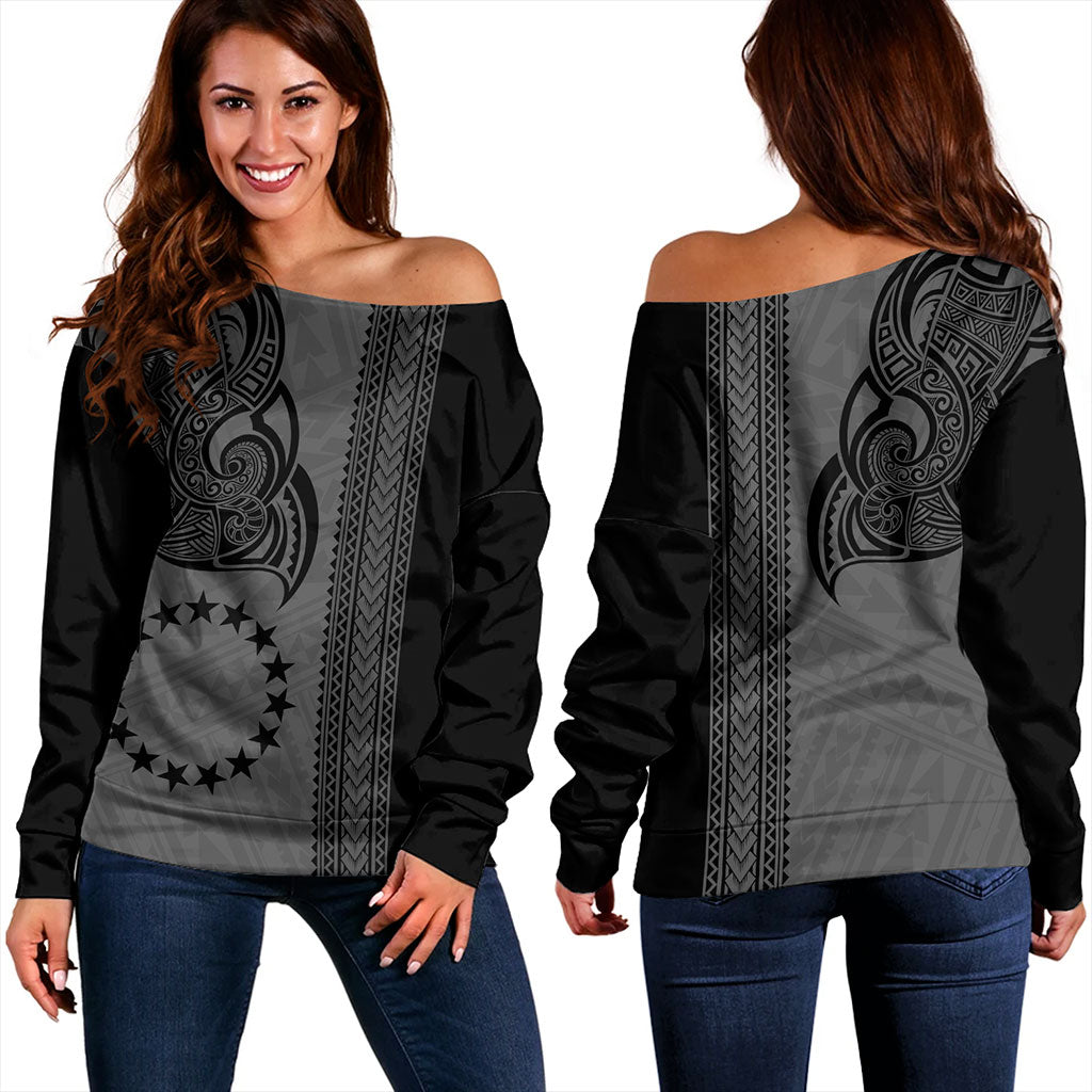 Cook Islands Off Shoulder Sweatshirt Polynesian Coat Of Arms Tribal Tattoo
