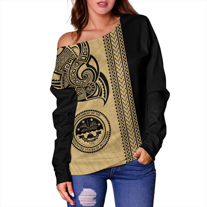 Federated States Of Micronesia Off Shoulder Sweatshirt Polynesia Coat Of Arms Tribal Tattoo