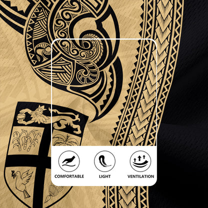 Fiji Rugby Jersey Polynesia Tribal Tattoo Gold