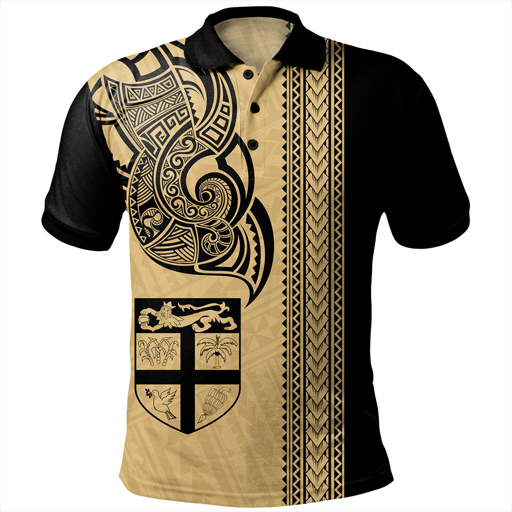Fiji Polo Shirt Polynesia Tribal Tattoo Gold