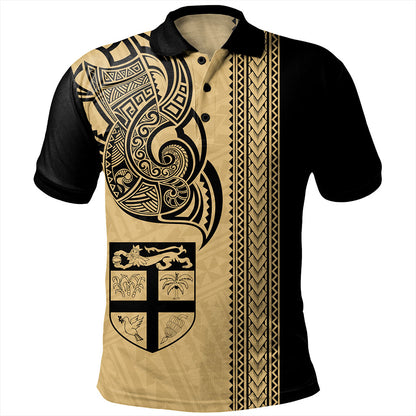 Fiji Polo Shirt Polynesia Tribal Tattoo Gold