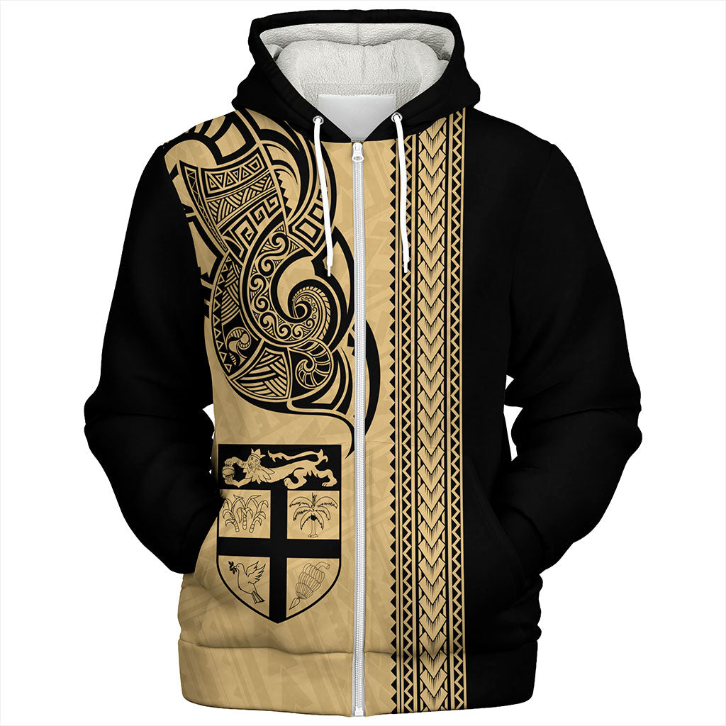 Fiji Sherpa Hoodie Polynesia Tribal Tattoo Gold