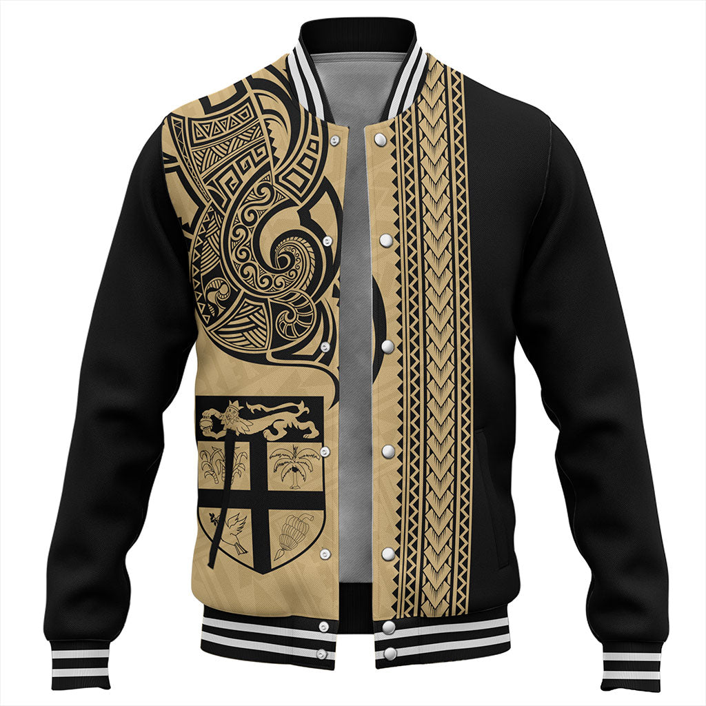 Fiji Baseball Jacket Polynesia Tribal Tattoo Gold